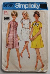 8189 SIMPLICITY 1969 CUTEA-LINE DRESS, SLEEVES / COLLAR OR NOT PATTERN 14 36